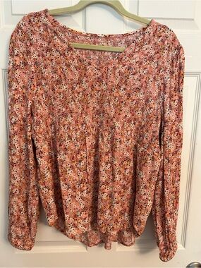 Source Unknown Pink Floral Peplum-Style Long Sleeve Tunic